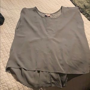 Gray Cap Sleeve Blouse w/ Lace Detail on Back